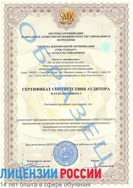 Образец сертификата соответствия аудитора №ST.RU.EXP.00006191-3 Сергач Сертификат ISO 50001